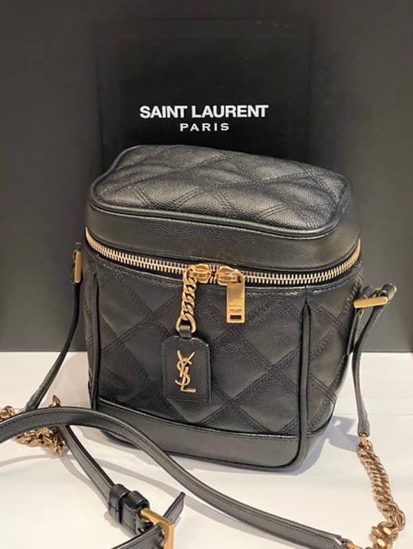 saint laurent ysl logo vanity box quilted black crossbody lambskin bag