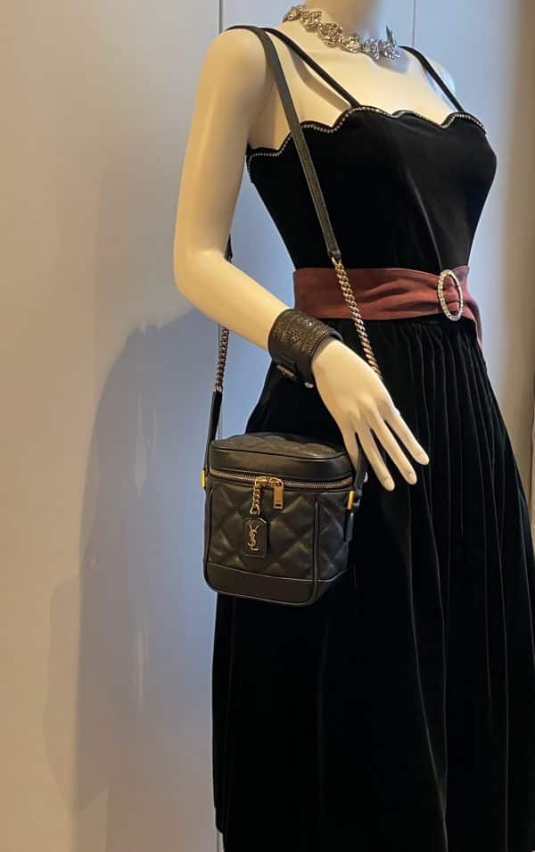 saint laurent ysl logo vanity box quilted black crossbody lambskin bag
