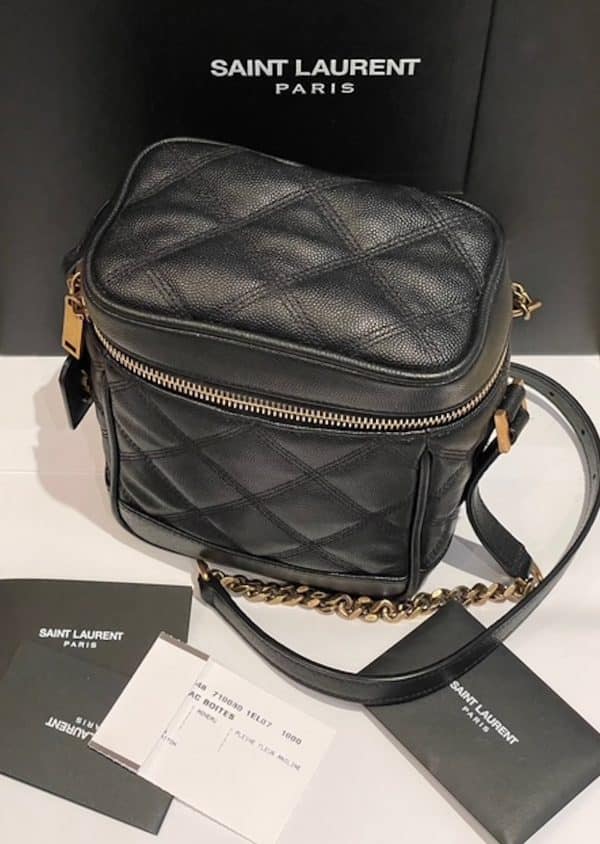 saint laurent ysl logo vanity box quilted black crossbody lambskin bag