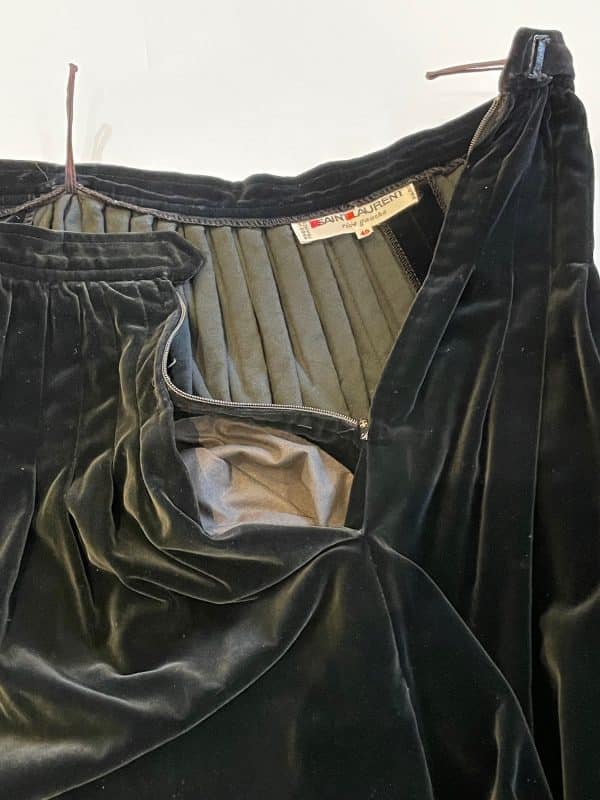 saint laurent ysl rive gauche black cocktail velvet flare skirt & top c.70s 80s