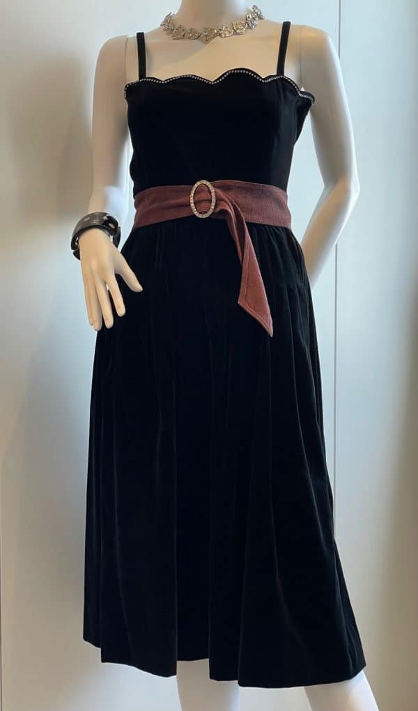 saint laurent ysl rive gauche black cocktail velvet flare skirt & top c.70s 80s