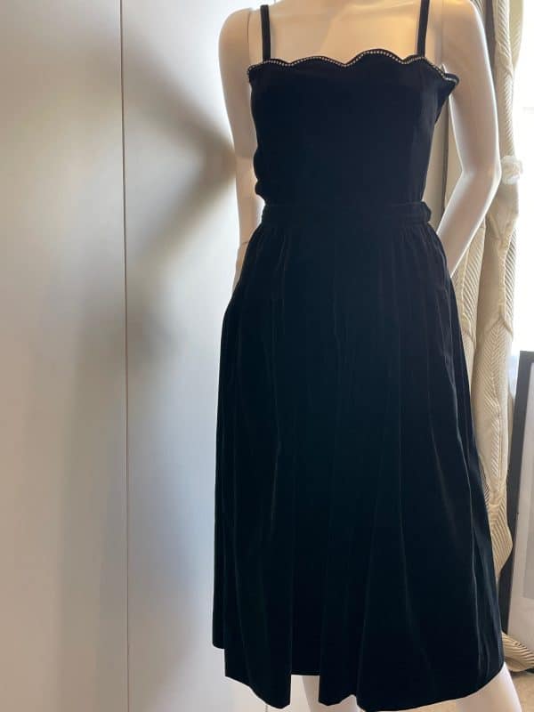 saint laurent ysl rive gauche black cocktail velvet flare skirt & top c.70s 80s