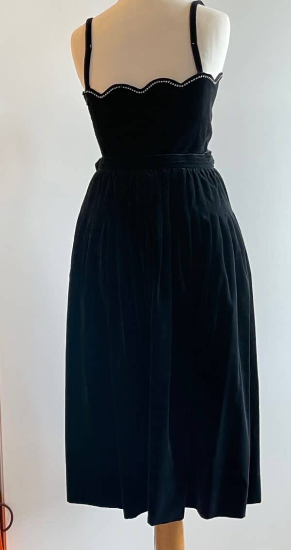 saint laurent ysl rive gauche black cocktail velvet flare skirt & top c.70s 80s