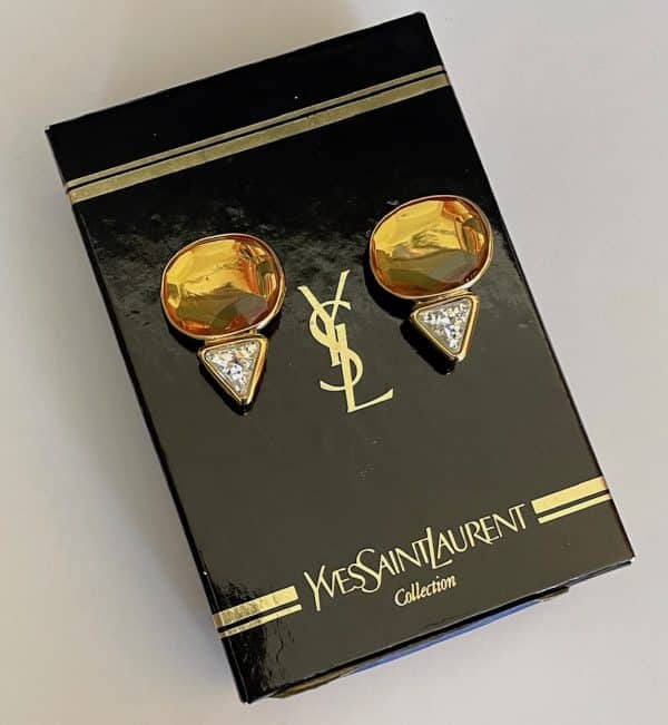 yves saint laurent vintage couture faceted oval yellow crystal drop earrings c.1980s
