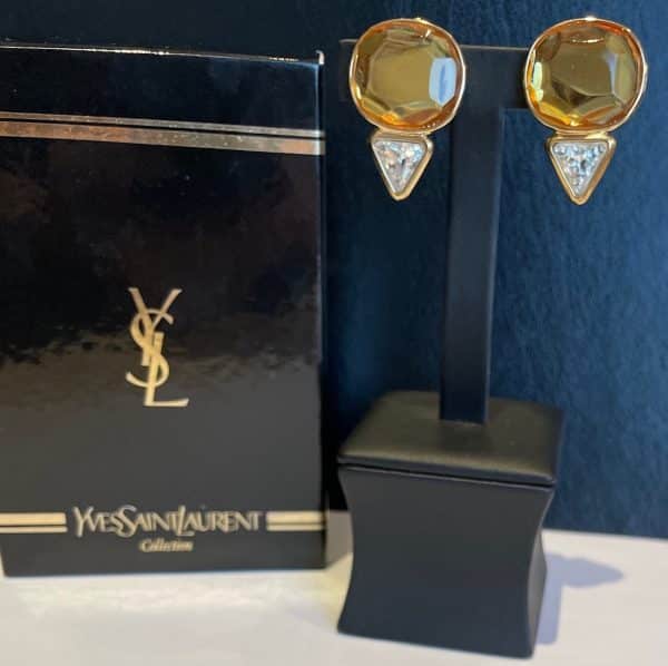 yves saint laurent vintage couture faceted oval yellow crystal drop earrings c.1980s