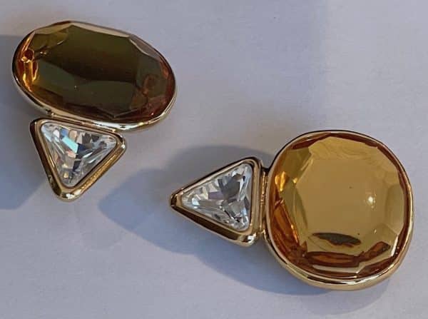 yves saint laurent vintage couture faceted oval yellow crystal drop earrings c.1980s