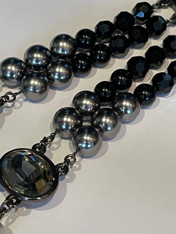 yves saint laurent ysl vintage double strand heart crystal & faceted pearls necklace earrings c.1990s