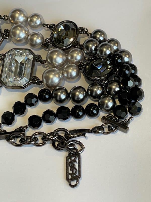 yves saint laurent ysl vintage double strand heart crystal & faceted pearls necklace earrings c.1990s