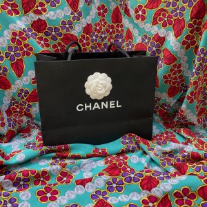 chanel vintage multi silk shawl camellia gripoix jewellery & pearl prints 130 cm c.1980s