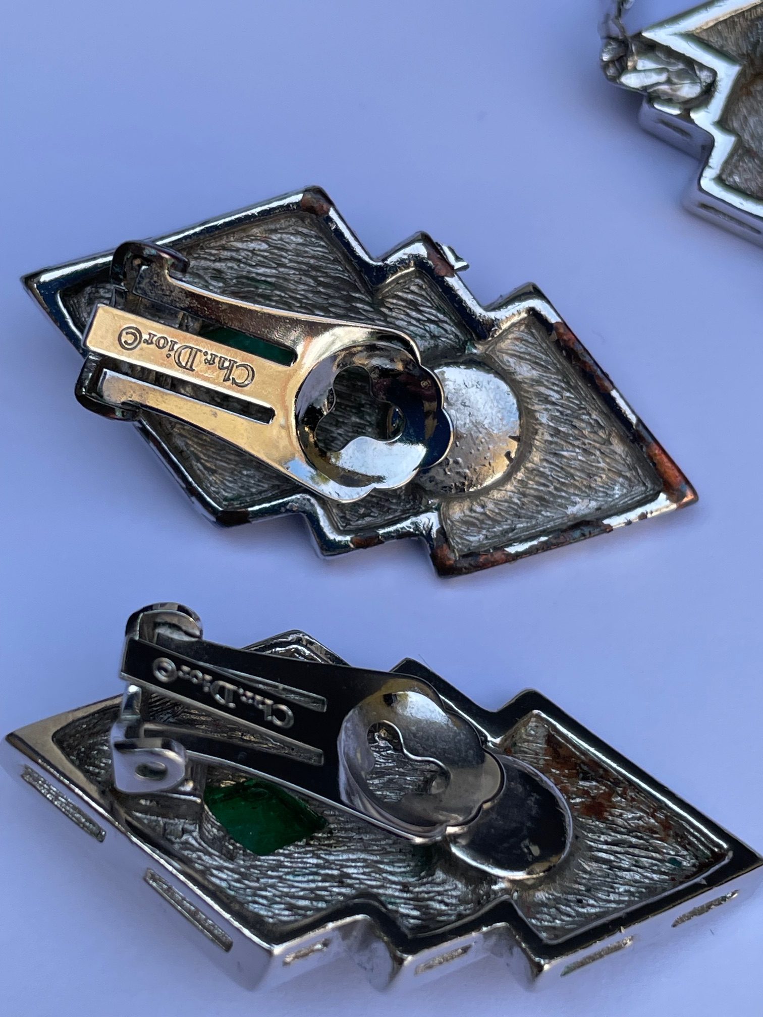 christian dior vintage art deco green cabochon crystal necklace and earrings set c.1980s