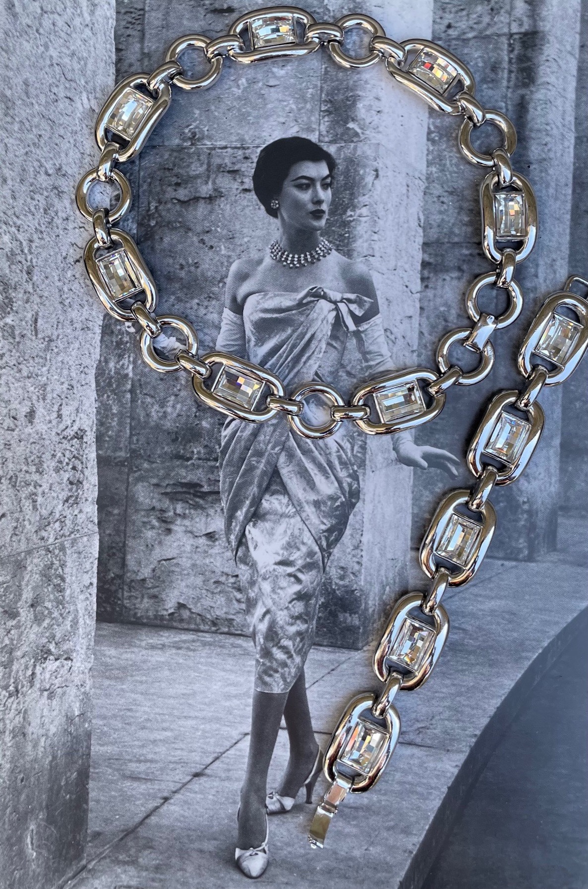 christian dior vintage diamenté cut chaine d'ancre link necklace & bracelet set c.1980s
