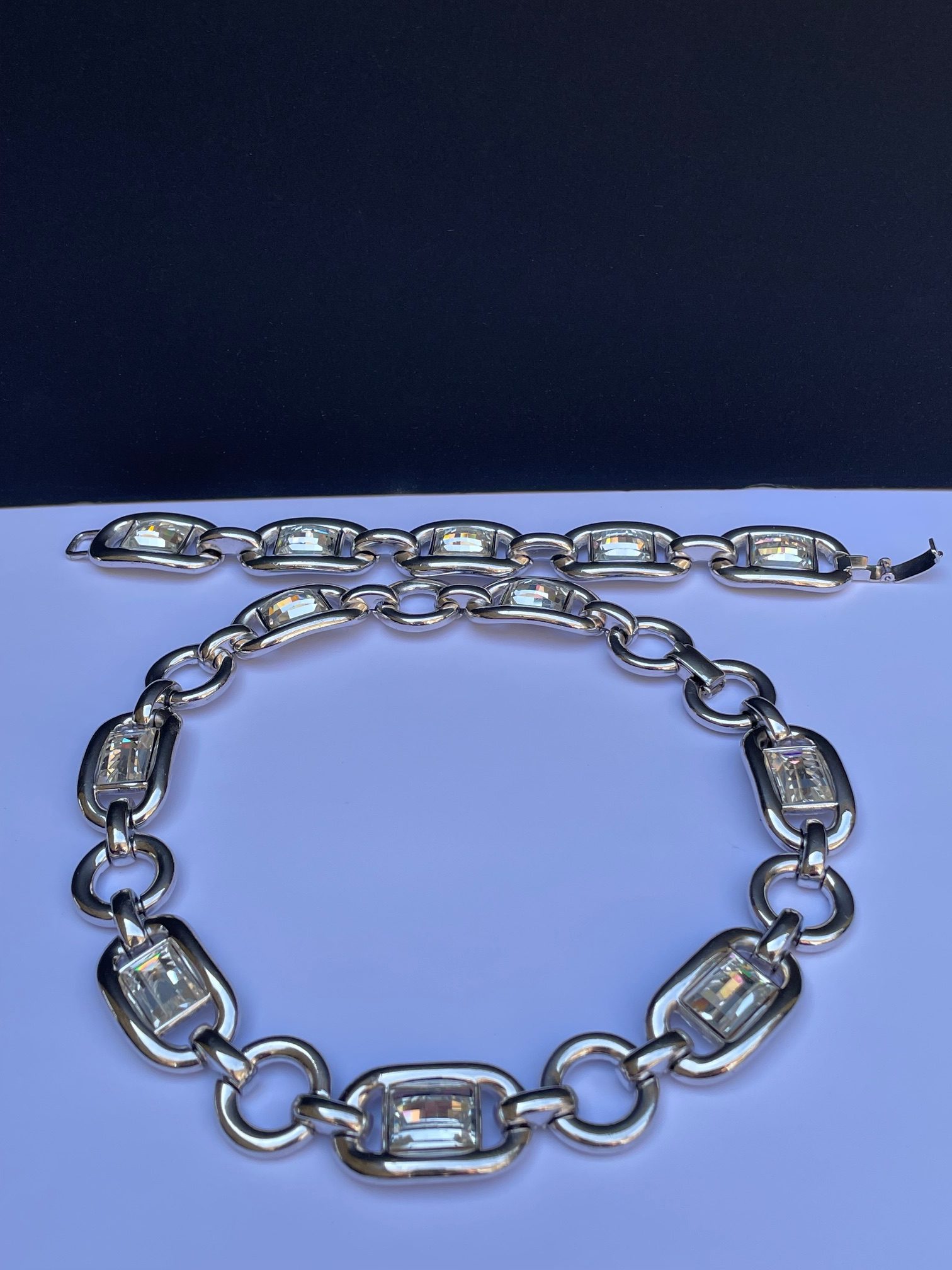 christian dior vintage diamenté cut chaine d'ancre link necklace & bracelet set c.1980s