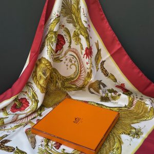 hermÈs vintage silk scarf cÉrÈs by françoise façonnet red multi 1967 w/box