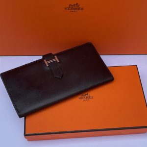 hermÈs vintage béarn iconic h wallet card holder brown leather c.2004 w/box
