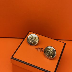 hermÈs vintage clip on earrings hunting horn c.1990s w/box
